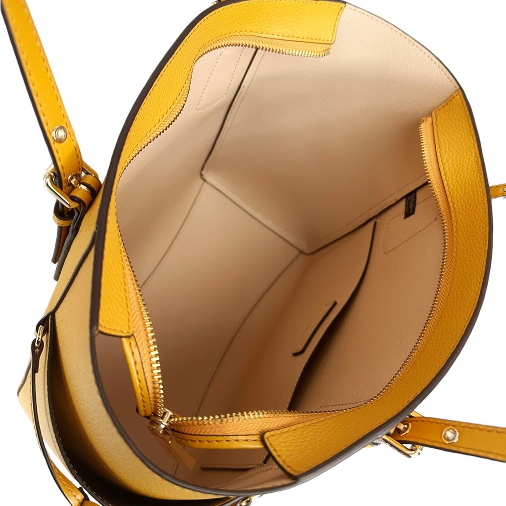 Michael Kors Voyage Travel Shoulder Tote Marigold Yellow Pebbled Leather - Picture 5 of 7